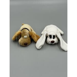 Vintage Small Set Of Puppy Dogs Plush White & Brown Lot Of 2 Stuffed Animal